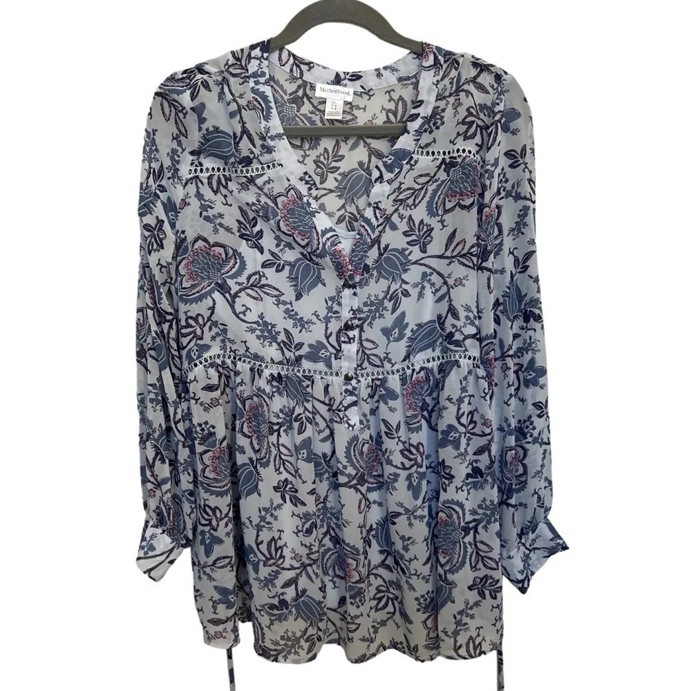 Motherhood Boho Peasant Maternity Top Blue Size Large Paisley Lightweight